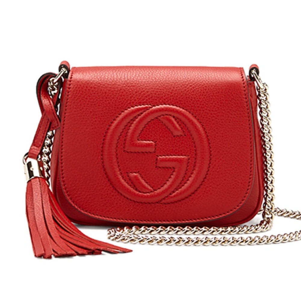 Soho Leather Chain Crossbody Bag, Red